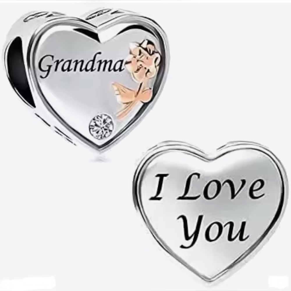 🌻 S925 Sterling Silver Heart-Shaped Silver and Gold Charm for Grandma